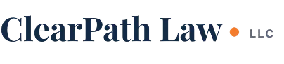 Logo of ClearPath Law LLC with dark blue text and an orange dot.