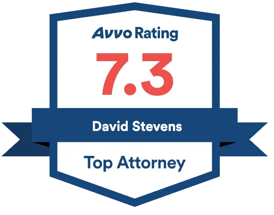 Avvo rating badge displaying a score of 7.3 for attorney David Stevens.